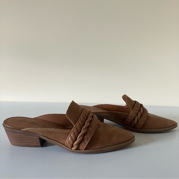 Lucky Brand Melaida Brown Leather Braided Strap slip-on mules size 7 - Picture 3 of 7